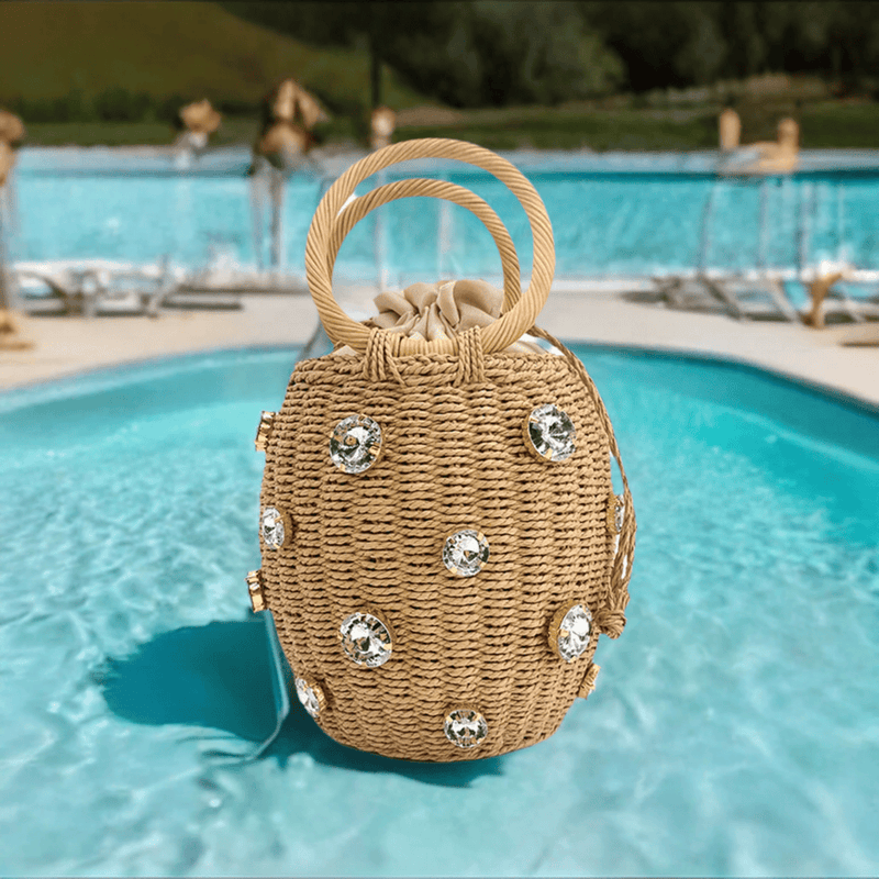 Crystal Woven Bucket Bag
