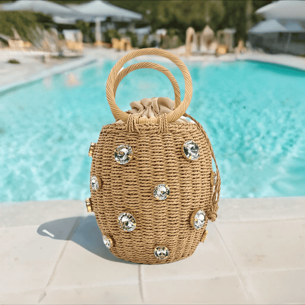 Crystal Woven Bucket Bag