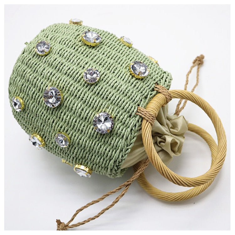 Crystal Woven Bucket Bag