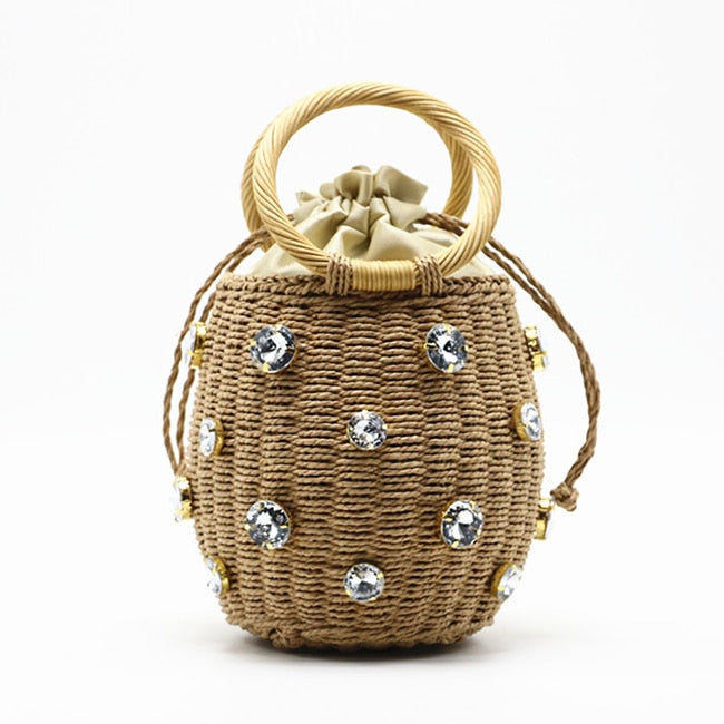 Crystal Woven Bucket Bag