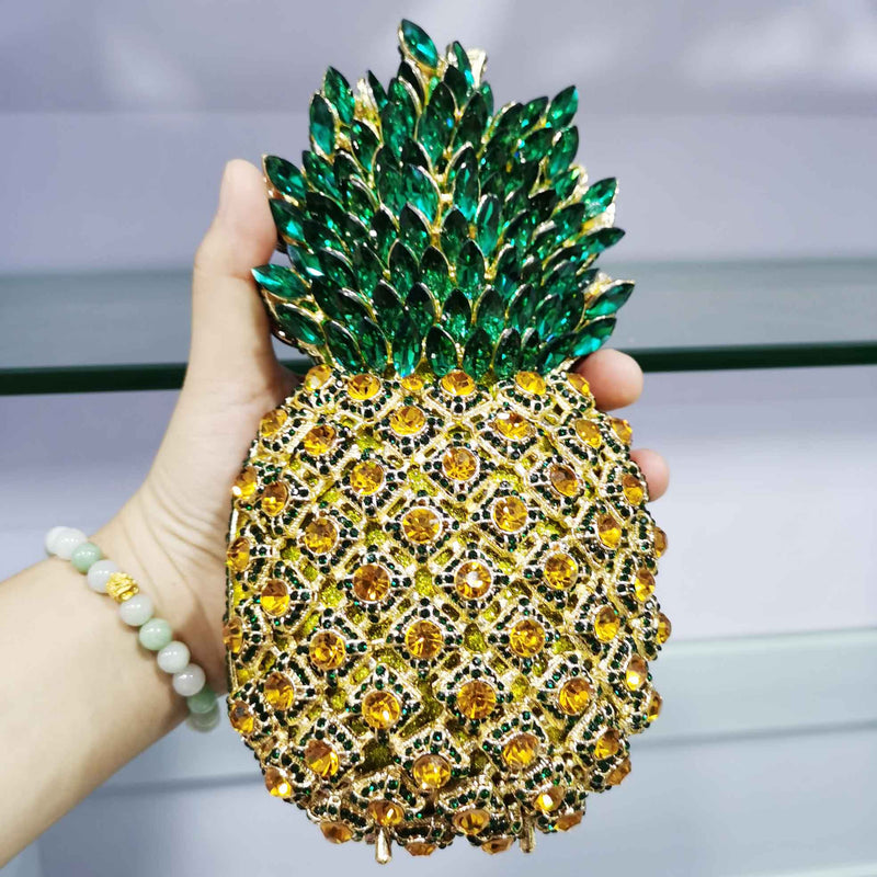 Pochette de soirée en forme d'ananas en cristal