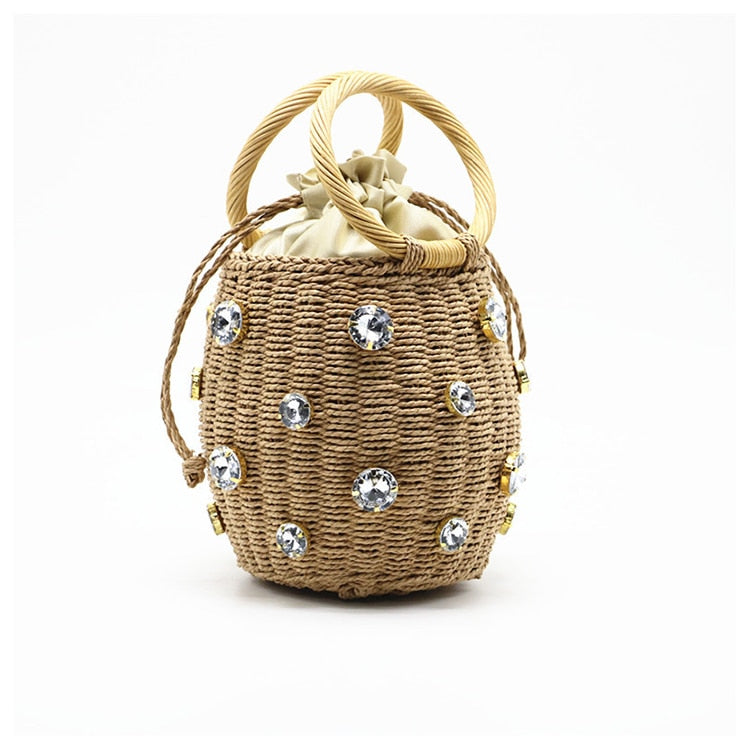 Crystal Woven Bucket Bag