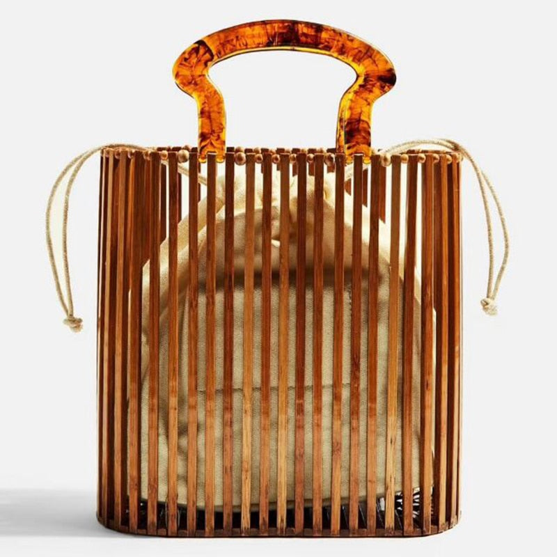 Woven bamboo basket bag