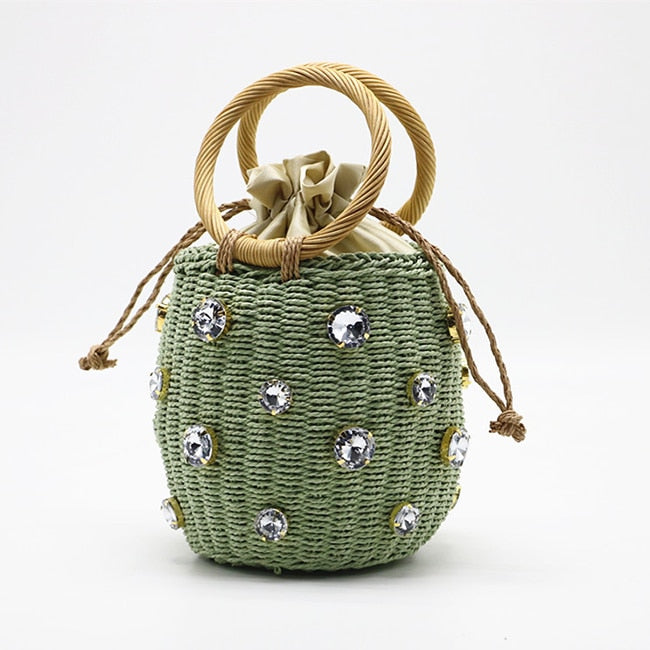 Crystal Woven Bucket Bag