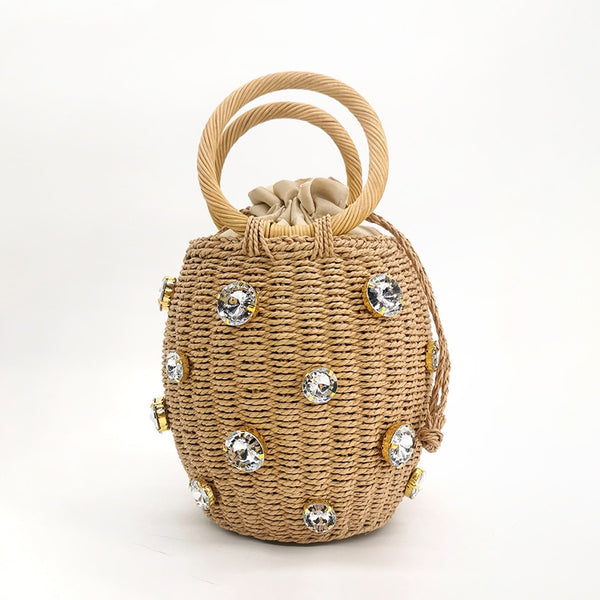 Crystal Woven Bucket Bag