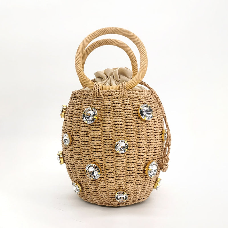 Crystal Woven Bucket Bag