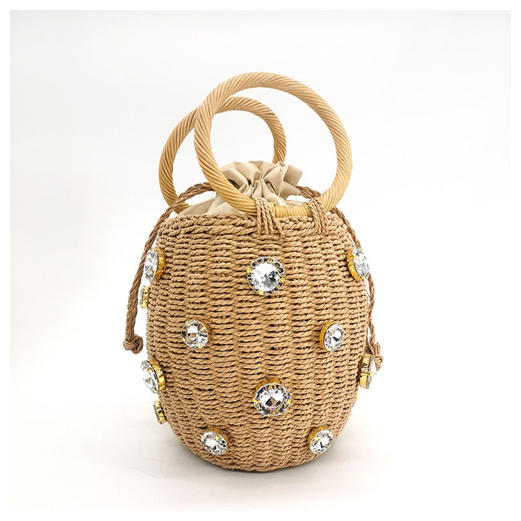 Crystal Woven Bucket Bag