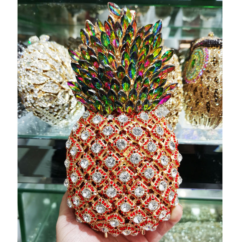 Pochette de soirée en forme d'ananas en cristal