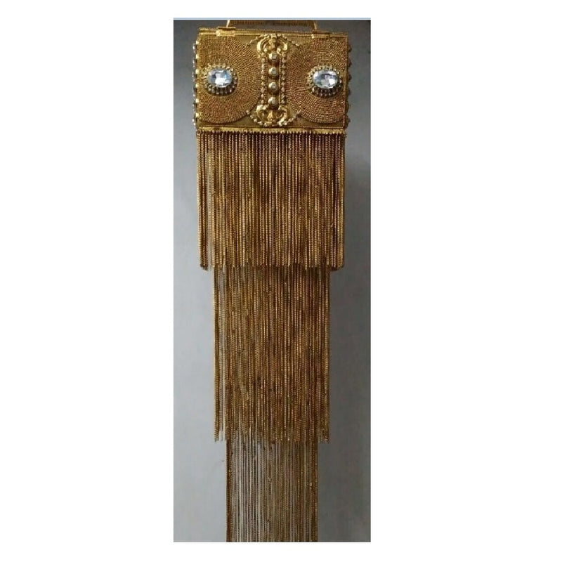 Handmade India Style Gold Long Tassels Rhinestone Beads Clutch