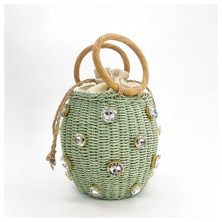 Crystal Woven Bucket Bag
