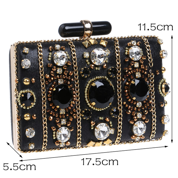 Embroidery Beaded Chain Metal Clutch