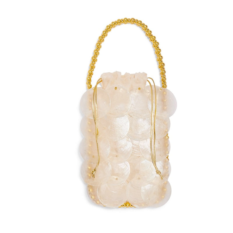 Shell Flakes Golden Beaded Chain Clutch