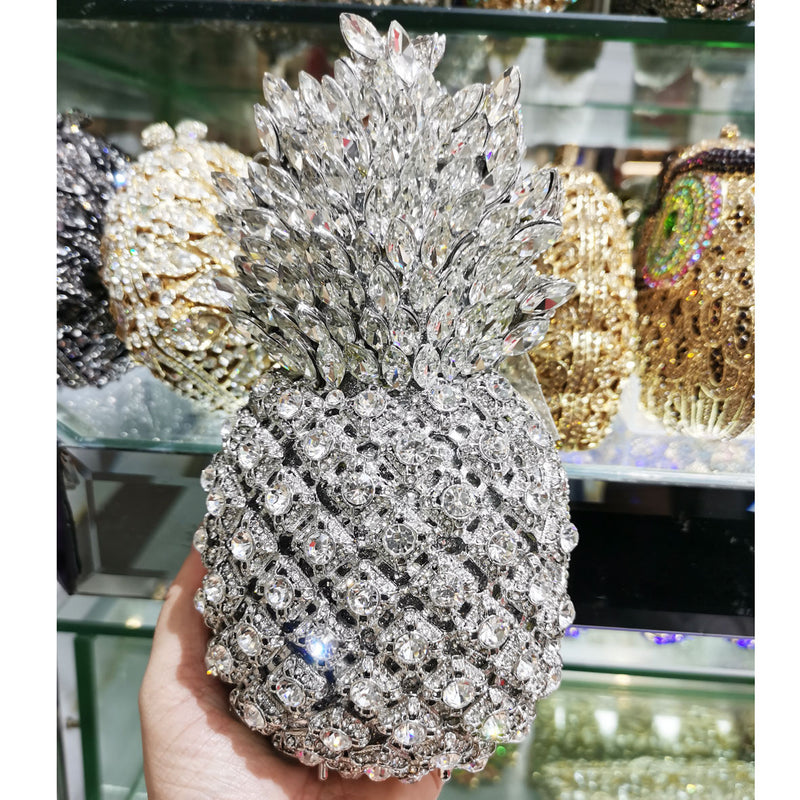 Pochette de soirée en forme d'ananas en cristal