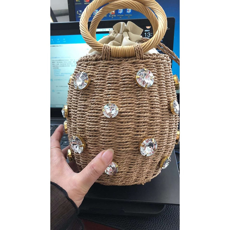 Crystal Woven Bucket Bag