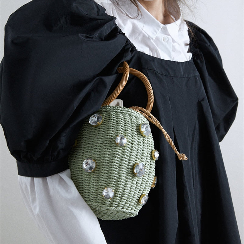 Crystal Woven Bucket Bag