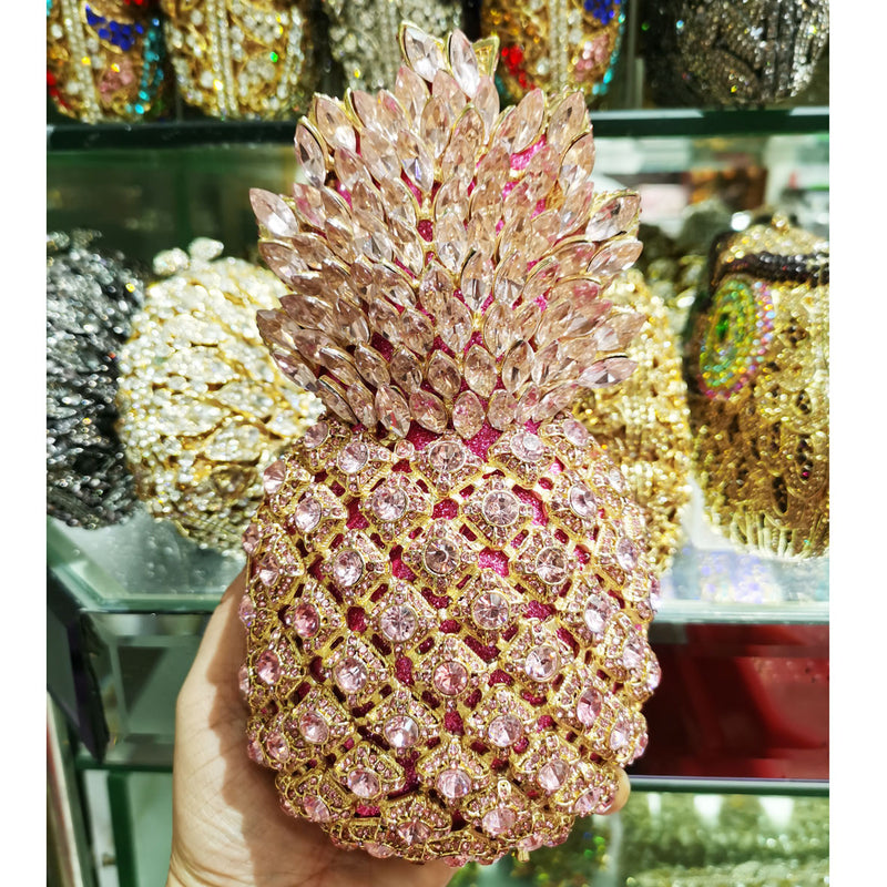 Pochette de soirée en forme d'ananas en cristal