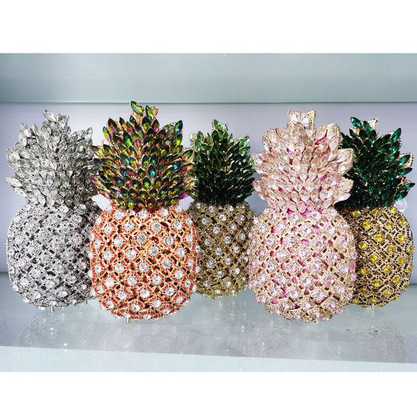 Pochette de soirée en forme d'ananas en cristal