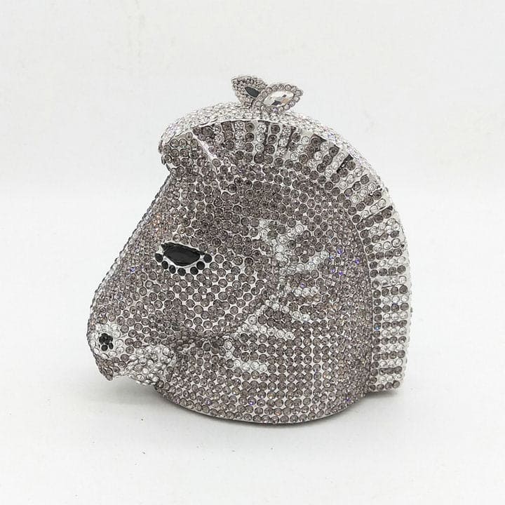 Mini sac à main de soirée élégant en cristal avec tête de cheval