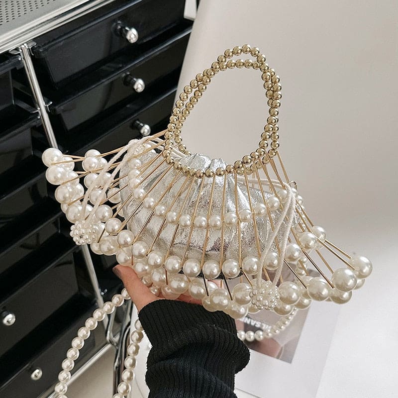 Pochette de soirée de luxe en perles d'argent