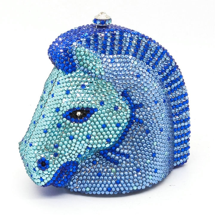 Elegante bolsa de noite mini cristal com cabeça de cavalo