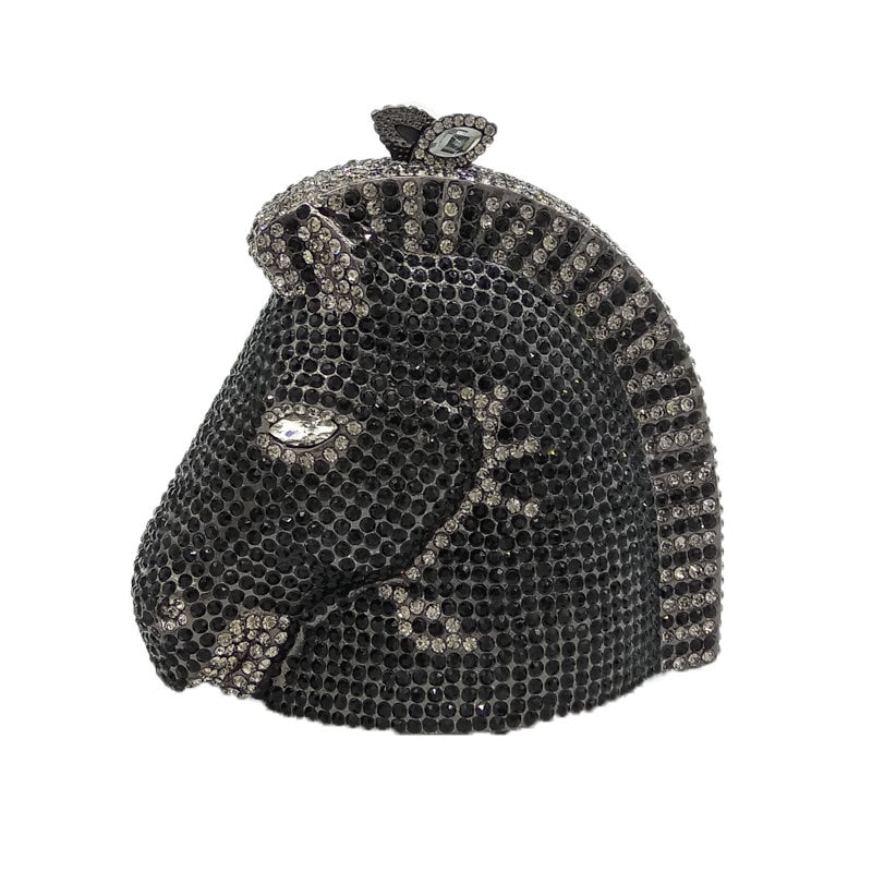 Elegante bolsa de noite mini cristal com cabeça de cavalo